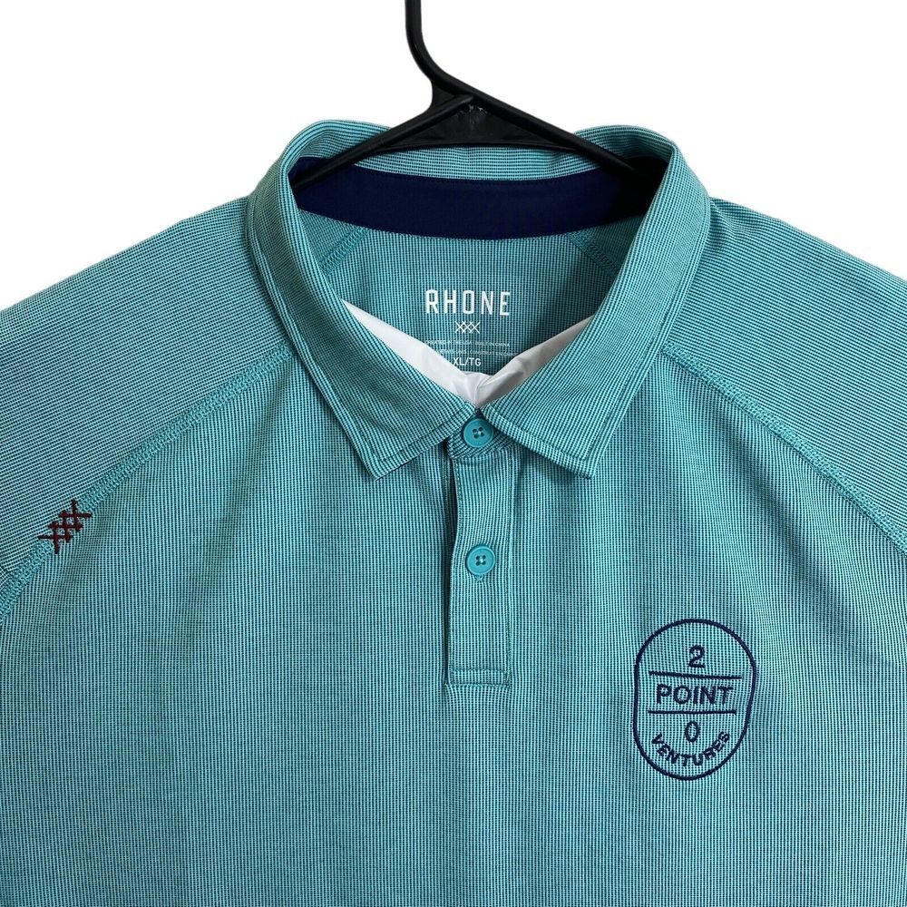 Rhone Golf Polo Shirt Men's XL‎ Aqua Blue Embroidered Poly Blend Short Sleeve